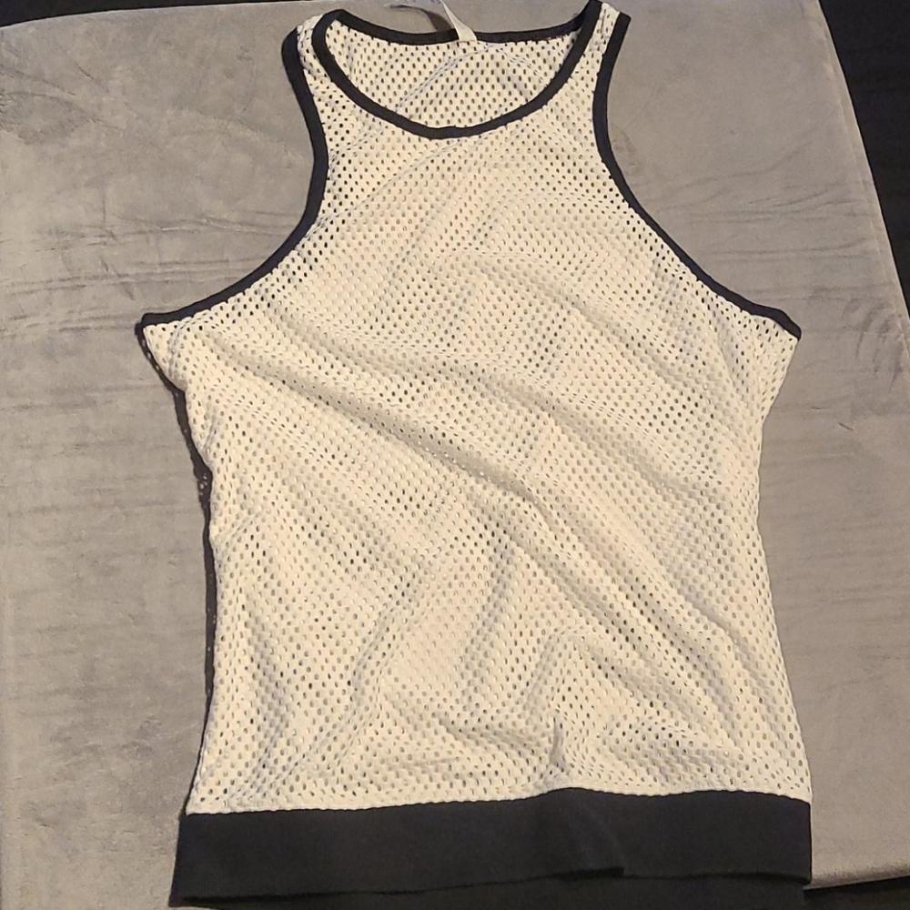 White mesh sporty tank top
